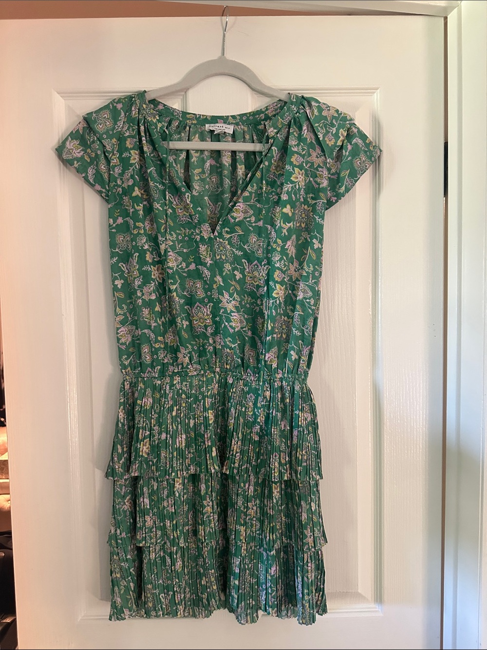 Current Air Green Floral Tiered V-Neck Mini Dress